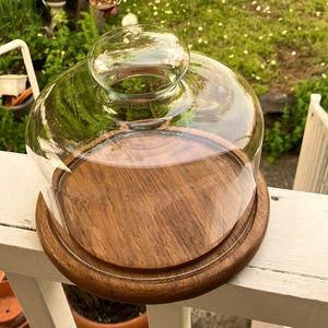 NIB VIN Gailstyn-Sutton Teakwood Cheese Server with Glass Some by Towle Co.
